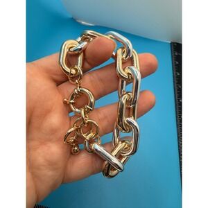 Chunky Mixed Metal Chain Link Bracelet Gold Silver Tone Statement Spring Ring